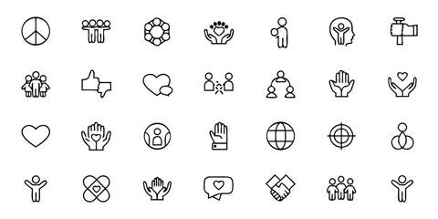 Social Inclusion and Equality Icon Bundle &ndash; Minimalist Line Art Community, Empowerment, Accessibility, Human Rights, Advocacy, Support Networks, and Diversity Campaigns &ndash; Nonprofit & Educational