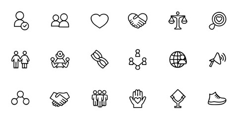 Diversity and Inclusion Icon Bundle &ndash; Minimalist Line Art Multicultural People, Accessibility, Equality, Gender Diversity, Community, Support, and Teamwork