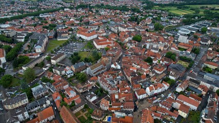 Obraz premium Panoramic aerial of the old town of the city Haguenau in France on a sunny noon in summer