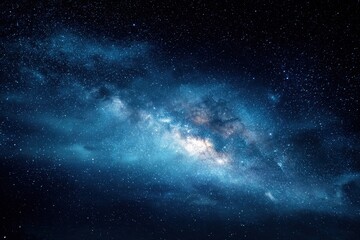 Naklejka premium Celestial Constellation. Stunning Night Sky with Shimmering Stars and Galaxy in Deep Blue