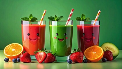 Delightful trio of personified beverages in clear glasses with friendly vibe

