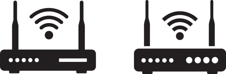 Vector art of black and white icon of a wifi router isolated on white background