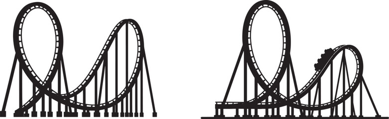 Vector art of rollercoaster with loops and a car isolated on white background