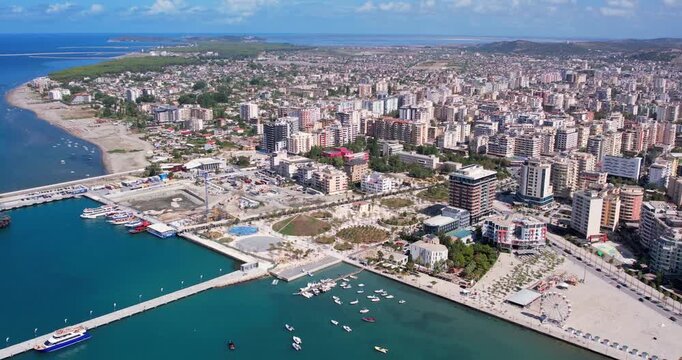 Aerial view of beautiful costal shore in Vlore, Albania
