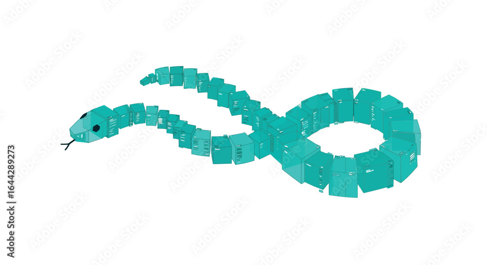 Poster geometric cubic snake design with turquoise blocks and white background