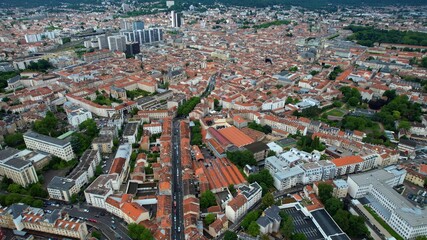 Fototapeta premium Panoramic aerial of the old town of the city Nancy in France on a sunny noon in summer
