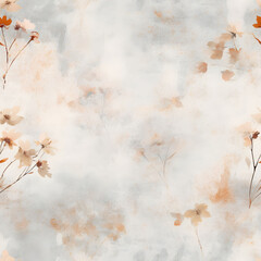 Seamless Floral Grunge Background in Wabi-Sabi Style &ndash; Soft Green and Beige Textured Pattern