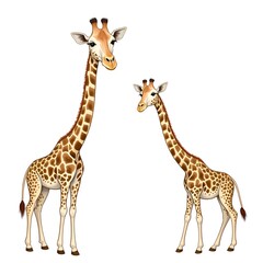 Obraz premium Two cartoon giraffes standing side by side with playful expressions 