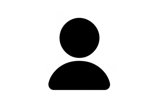 Black user icon representing individual on transparent background