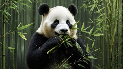 Obraz premium Panda eating bamboo in forest