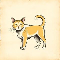 Obraz premium Orange and white cartoon cat standing on a textured background 
