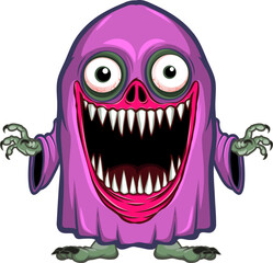Cartoon Scary Monster with Big Mouth and Sharp Teeth – Halloween Vector Illustration
