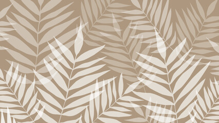 Brown and white seamless patterns background with leaves.  Botanic tropical wallpaper with palm leaves. 