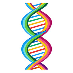Colorful DNA Double Helix Strand with Molecular Details on White Background