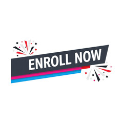 Modern enroll now banner with abstract geometric accents isolated on transparent background