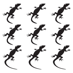 Fototapeta premium Seamless pattern of black lizard silhouettes isolated on white background, creating a visually appealing and versatile design for various creative projects and applications