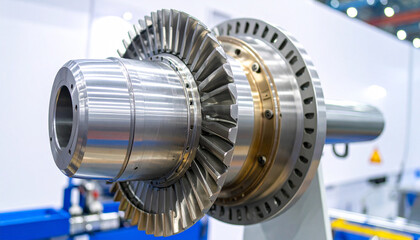 Obraz premium Mechanical Gear Assembly: An up-close shot of a complex, industrial mechanical gear assembly, showcasing intricate metal craftsmanship and precision engineering.
