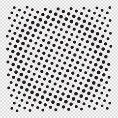 Black halftone dot pattern on a transparent background. A versatile pop art style graphic element for design projects and backgrounds, on a transparent background.