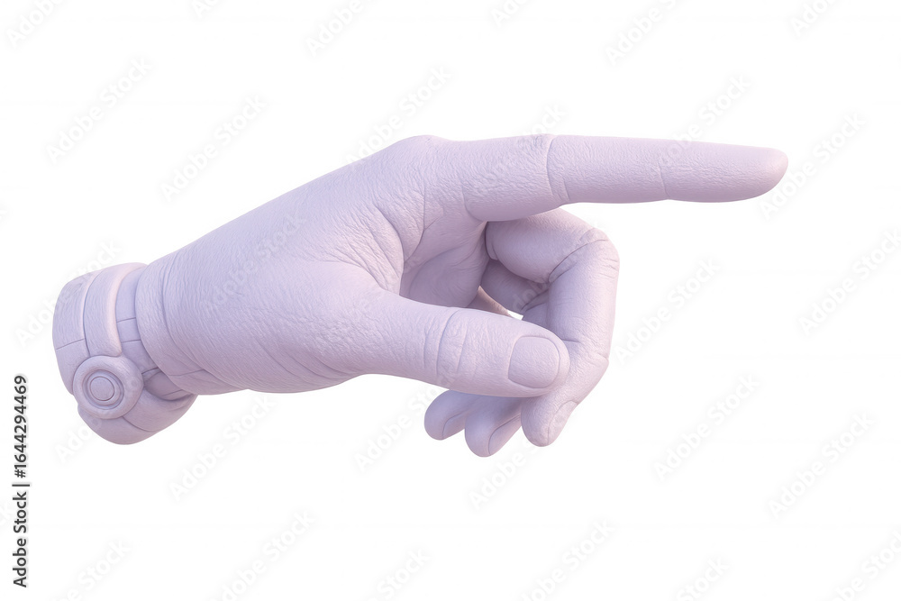 Poster pale purple robotic hand pointing index finger, 3d rendering against transparent backdrop