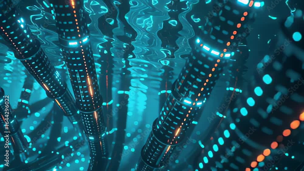 Poster exploring the depths of a digital world virtual space 3d animation futuristic environment aerial vie