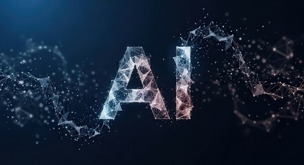 Futuristic Neon AI Letters with Glowing Digital Brain and Particle Network – Artificial Intelligence Technology Background