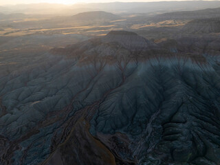 Aerial view of Nallıhan, Ankara, Turkey with stunning geological formations, colorful layered...