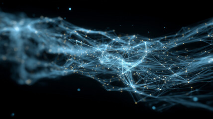 Flowing Mesh of Light Node Connections in motion.
Expresses network topology, scalable communication, and resilient data exchange.