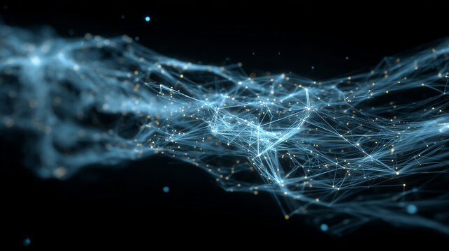 Flowing Mesh of Light Node Connections in motion.
Expresses network topology, scalable communication, and resilient data exchange.
