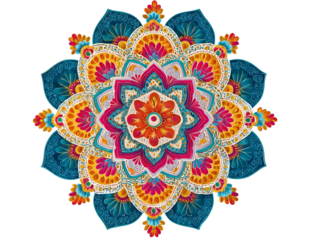 PNG of A vibrant, intricate mandala design featuring rich colors and detailed patterns, radiating a sense of harmony and balance.