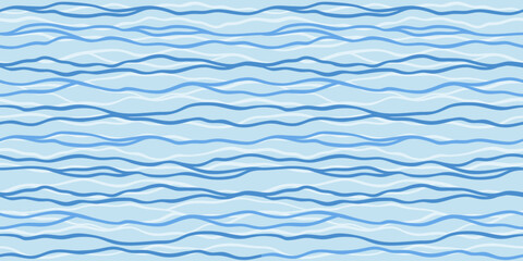 Sea waves seamless vector pattern. Hand drawn water background. Wavy ocean print, curly paint lines, watercolor