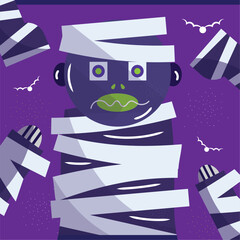 Colored spooky halloween poster Zombie with bandages Vector