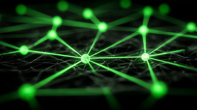 Mesh Network Grid of Connected Nodes, depicting resilient links and the architecture of a distributed digital system.

