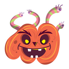 Isolated spooky halloween jack-o-lantern character with worms Vector