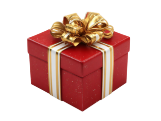 PNG of A beautifully wrapped red gift box with a shiny gold bow, perfect for any celebration.