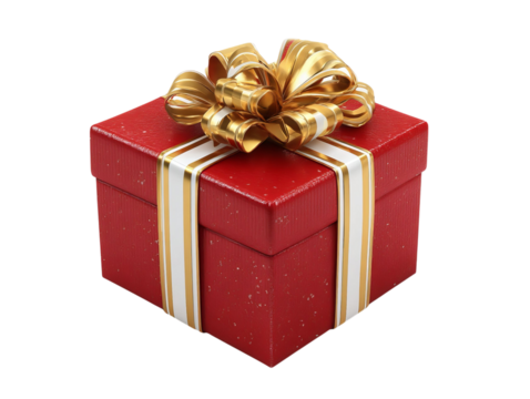 PNG of A beautifully wrapped red gift box with a shiny gold bow, perfect for any celebration. - Powered by Adobe