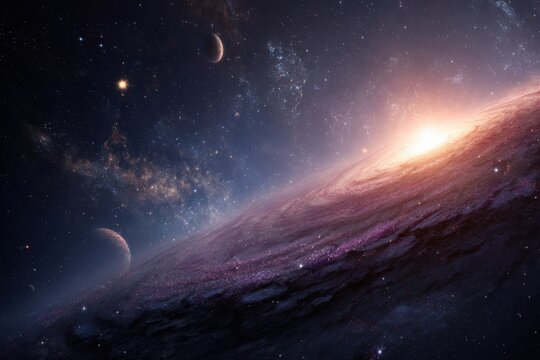 Vibrant 4k wallpaper of distant galaxies with shimmering nebulae and planets , space, outer space, landscape, wallpaper.