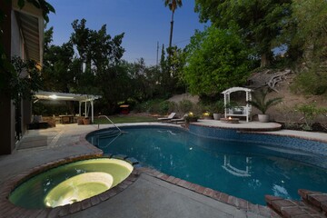 Backyard Pool at Dusk