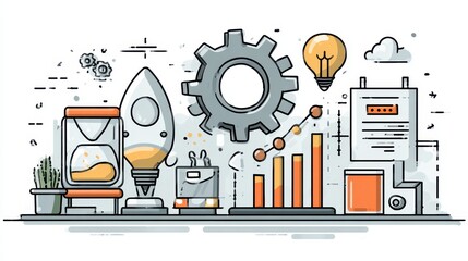 Collection of isolated vector icons depicting technology, data analysis, information technology, and financial analysis