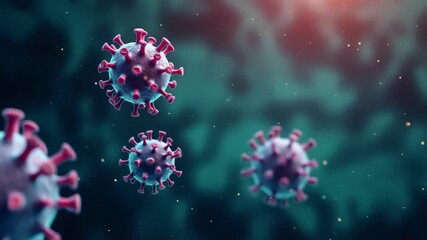 A realistic 3D animation of microscopic viruses moving in dark fluid, with detailed surface texture and soft depth of field, perfect for science and medical projects. - Powered by Adobe