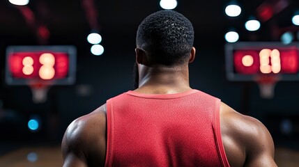 Motivated basketball player preparing for a game, showcasing determination and focus in a dynamic gym environment