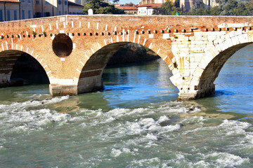 Ponte Pietra, oldest Bridge across the River Adige in Verona, Italy
