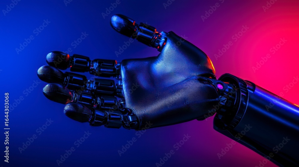 Poster futuristic robotic hand against a vibrant background showcasing advanced technology and innovation i