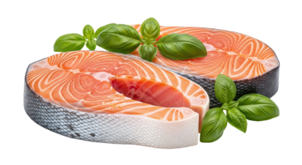 Isolated salmon slices