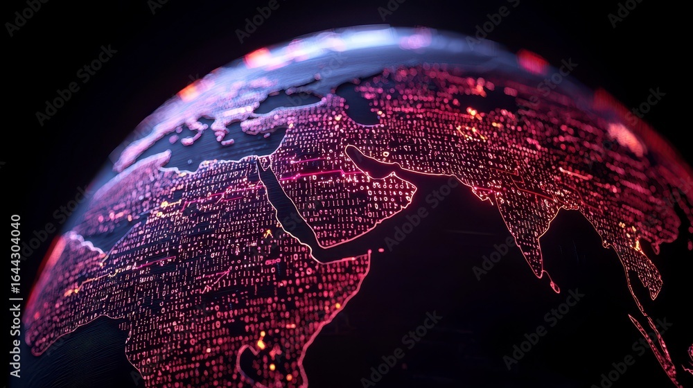 Poster a stunning digital representation of earth showcasing a network of data points across continents wit