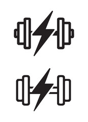 Minimalist dumbbell merged with lightning bolt – modern fitness and power training icon design