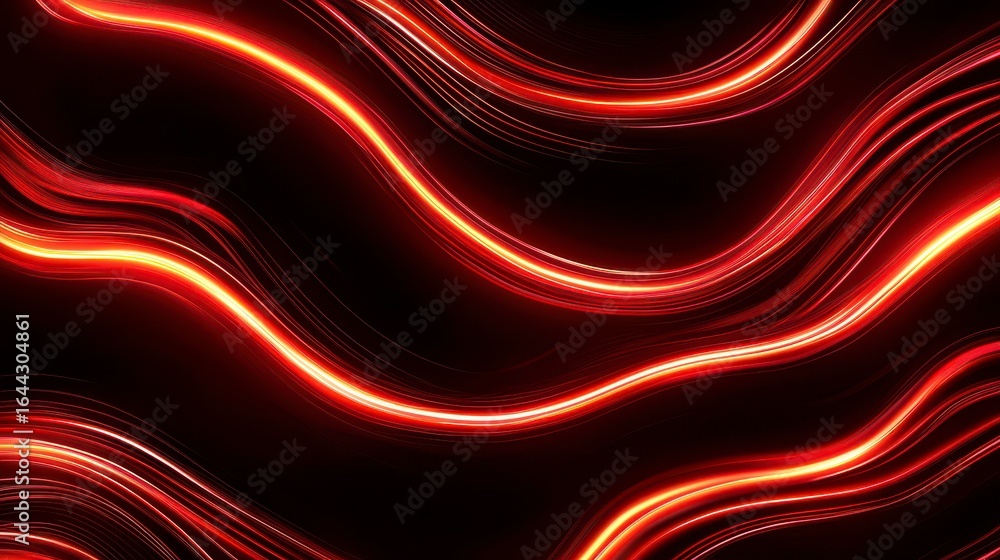 Poster dynamic abstract waves of luminous red light flowing gracefully against a deep black background, cre
