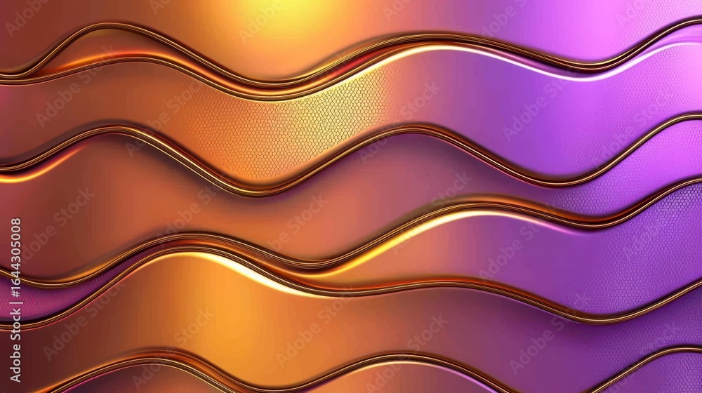 Poster smooth and flowing abstract background with undulating waves in vibrant shades of orange, purple, an