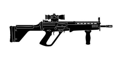 Minimal Steyr AUG Bullpup Rifle Side View Flat Vector Illustration