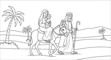 The Flight to Egypt of the Holy Family Coloring Page Outline © christina