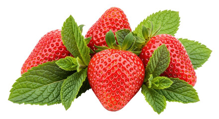 Isolated strawberries with mint